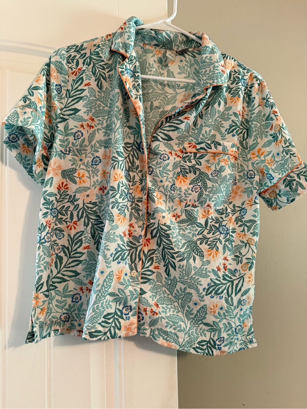 Joie Floral Short-Sleeve Pajama Top - Teal, Cream & Orange